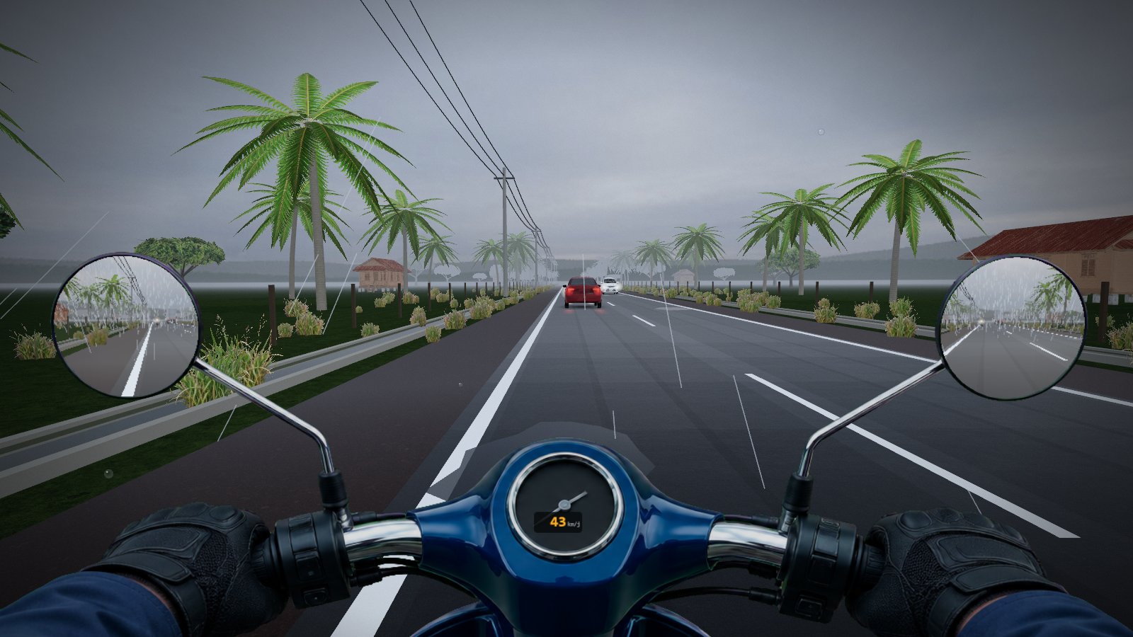 Menunggang motosikal dalam hujan lebat